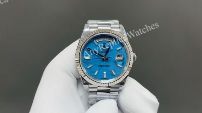 8+ Factory Rolex Daydate 40mm Fluted Bezel 3255 Movement Baguette Blue/Beige Face Watch